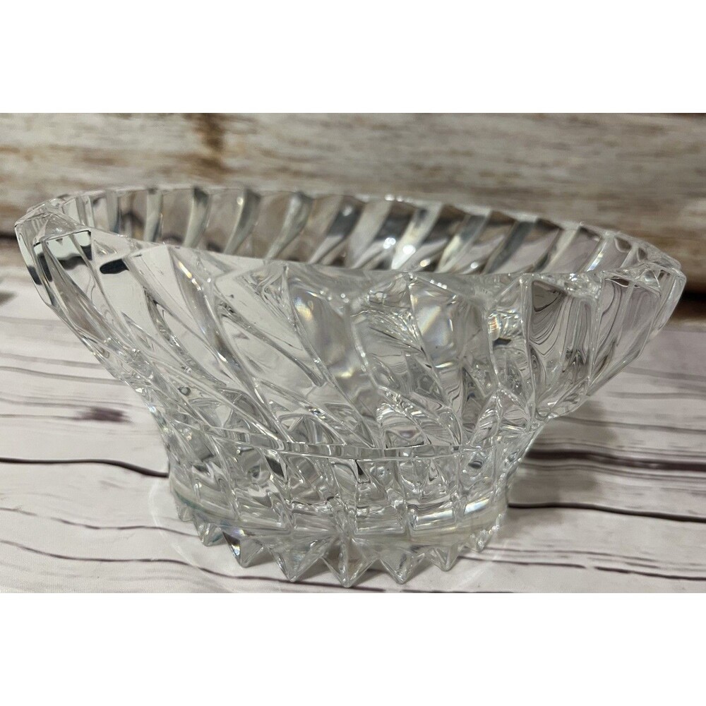 MIKASA Lead Crystal RAINIER 9⅜" Round Decorative Bowl *Swirl Spiral Cut  *HEAVY